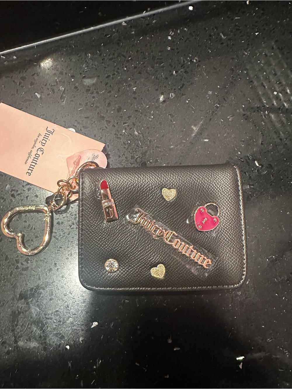 Juicy Couture Coffee Brown Card Holder with Gold Heart Charm